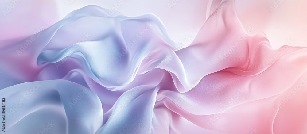 Poster abstract background with flowing soft pastel blue and pink fabric with a gradient effect.