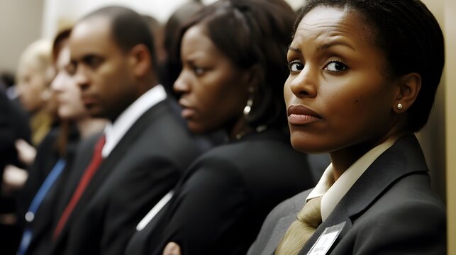 Job seekers actively engaging with recruiters at a bustling career fair, showcasing determination and eagerness in their pursuit of professional opportunities.