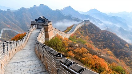 Fototapeta premium Majestic Great Wall of China in Autumn Landscape