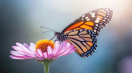 Colorful Butterfly on Flower in Soft Light