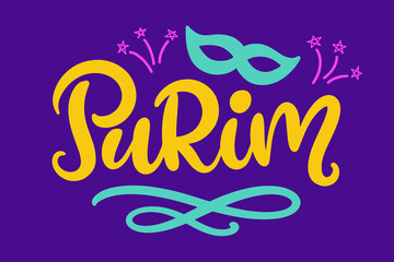 Happy Purim Holiday Lettering Greeting Card Banner