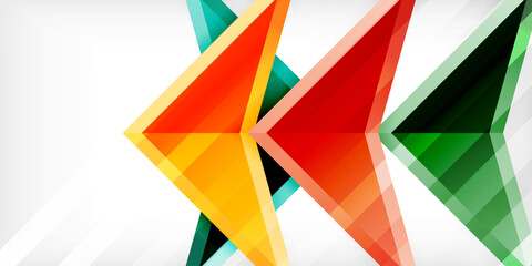 Arrows with 3d effect abstract background. Triangles on light grey backdrop