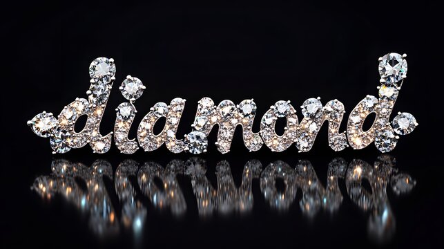 The word "diamond" elegantly crafted in font, adorned with shimmering, jewel diamond embellishments. Surrounding the text are intricate floral and leaf patterns, also encrusted with sparkling diamonds