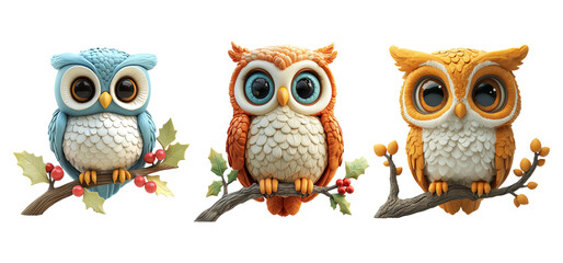 Fototapeta premium Colorful Cartoon Owls on Branches