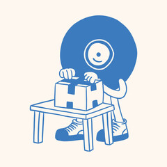 vinyl record retro character illustration