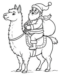 Santa Claus riding on the llama coloring page