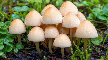 Delicate Mushrooms in a Lush Green Environment