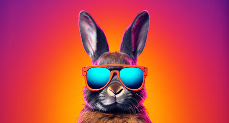 Stylish Bunny Wearing Sunglasses on a Vibrant Colorful Background