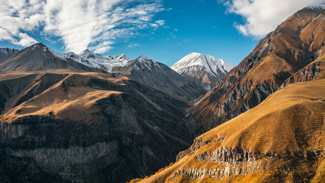 Mountain landscape in Stepantsminda district of Georgia in autumn