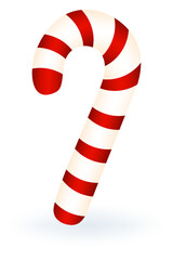 Festive red and white candy cane illustration on a white background, symbolizing holiday spirit and Christmas treats.