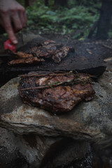Bushcraft campfire cooking in the forest 