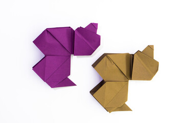 Paper dog on white background. Origami dog. Nature concept