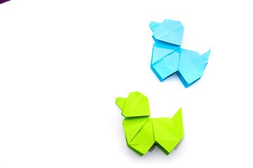 Paper dog on white background. Origami dog. Nature concept