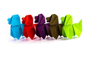 Paper dog on white background. Origami dog. Nature concept
