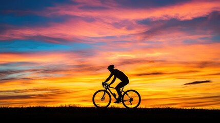 Fototapeta premium Silhouette of Cyclist at Sunset in Vibrant Colors