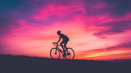 Fototapeta premium Sunset Bicycle Ride Silhouette Against Colorful Sky