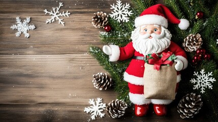 Festive Santa with Christmas Decorations and Snowflakes
