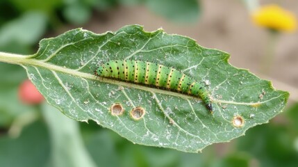 Obraz premium Green Caterpillar on Leaf in Natural Habitat