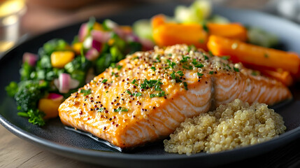 Photo Salmon Quinoa Salad Roasted Vegetables Healthy Dinner