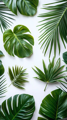 Tropical leaves on a white background, realistic studio photo