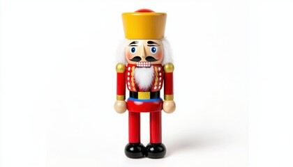 Fototapeta premium a wooden nutcracker with colorful outfit, classic Christmas figure, holiday tradition, isolated on white background