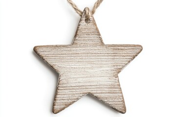 a wooden star ornament with distressed finish, rustic holiday decor, perfect for farmhouse style, isolated on white background