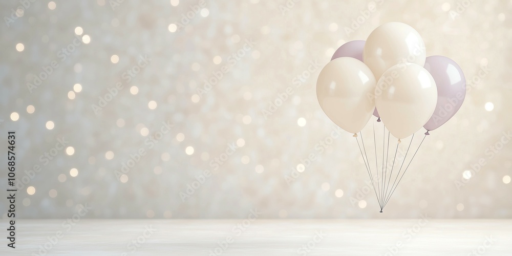 Aufkleber balloons floating in soft pastel colors against a blurred light background creating a festive and jo