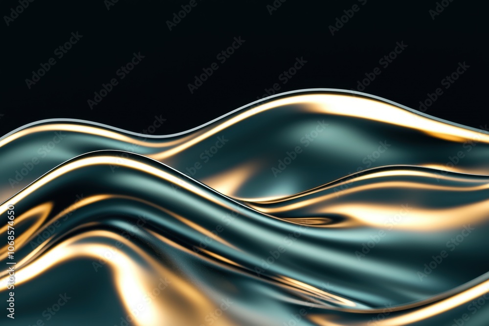 Aufkleber dynamic waves in vivid cyan and gold sweeping across black background wide-angle shot soft shadows l