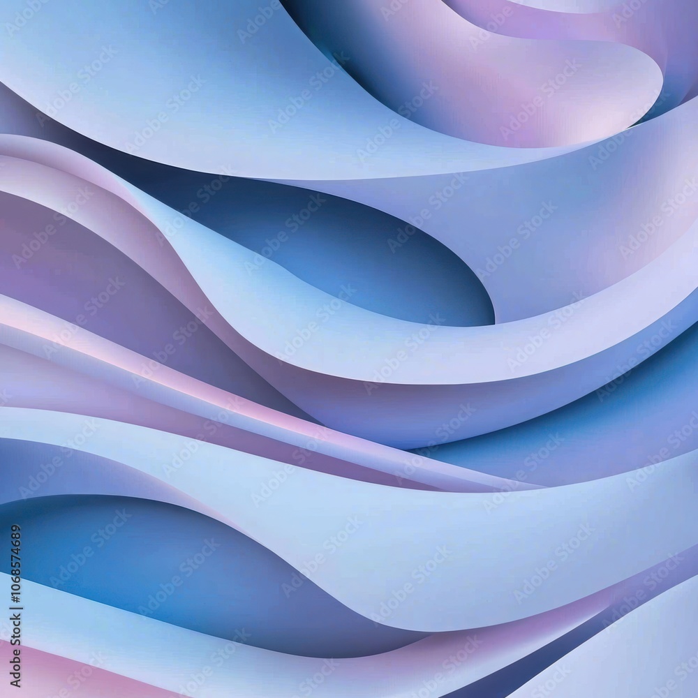Poster elegant swirling waves in soft pinks and blues top-down view soft glow lighting gentle gradient crea
