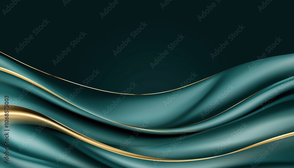 Poster radiant waves in a blend of teal and gold glowing edges gentle light source from the left side creat
