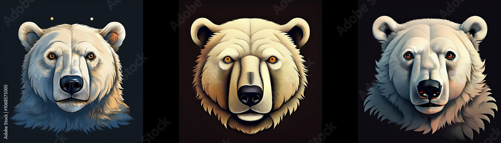 Poster three different colored bear faces are portrayed on a dark background, with a subtle color shift in 