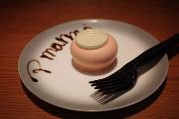 A delicate French dessert, strawberry mousse