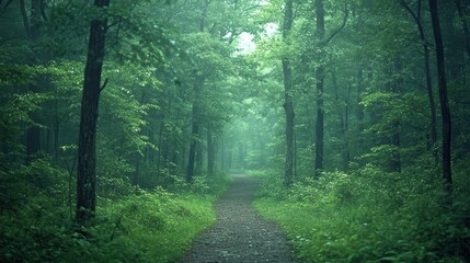 Fototapeta premium Serene Forest Path Surrounded by Tall Trees