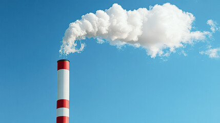 A tall red and white chimney with smoke coming out of it