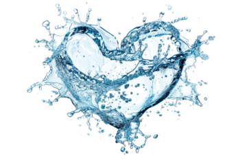water splash in heart shape isolated on white or transparent png