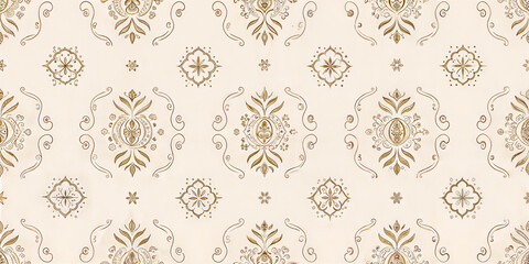 Obraz premium Traditional Arabesque Floral Pattern in Brown and Cream with Scrollwork Details