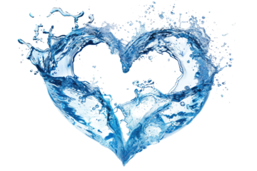 water splash in heart shape isolated on white or transparent png