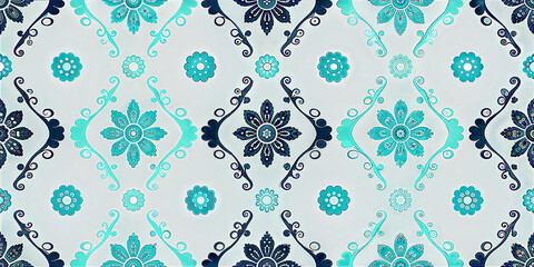 Modern Geometric Floral Pattern in Turquoise and Navy with Contemporary Style