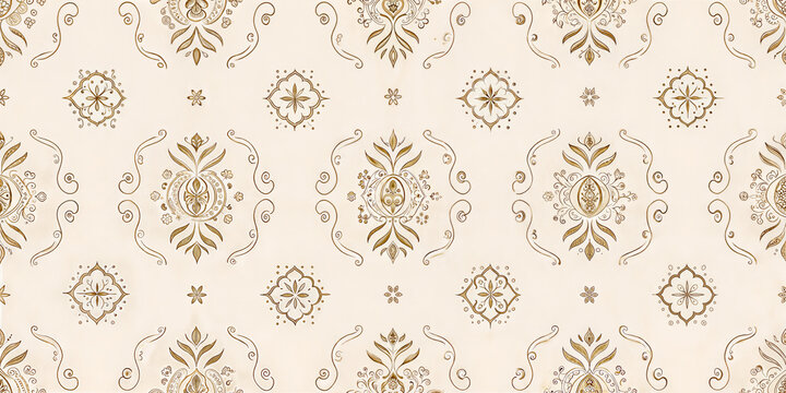Fototapeta Traditional Arabesque Floral Pattern in Brown and Cream with Scrollwork Details