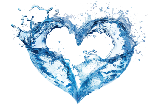 water splash in heart shape isolated on white or transparent png - Powered by Adobe