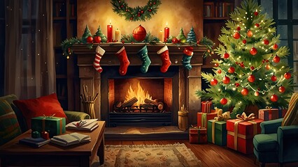 Fototapeta premium Cozy Christmas Scene with Warmth and Wit