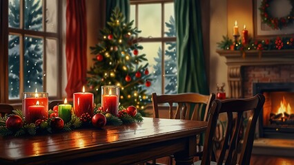 Obraz premium Cozy Christmas Decor with Candles and Festive Ambiance