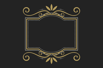 Elegant vintage retro frame on black background, with patterns, with copy space . Vector illustration
