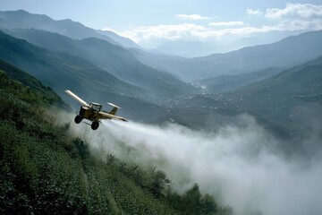 Guarding growth, a farmer portrait spraying pesticide on crops, te role of pest control in agriculture, safeguarding plants, ensuring the vitality and productivity of farming process.