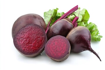 Raw and fresh purple beetroot with some slices.