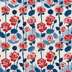 Naklejka premium elegant watercolor floral pattern with red roses and blue leaves