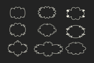 Set of vintage frames hand drawn white on black background. Vector illustration