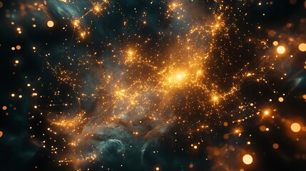 Obraz premium A Golden Nebula with a Dense Cluster of Stars and Dust