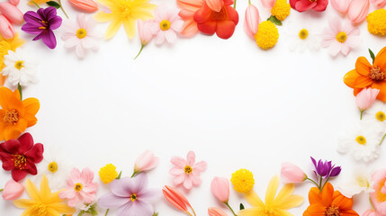 Colorful Floral Frame with Vibrant Flowers on White Background