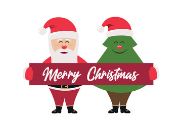 cute santa claus and fir tree with merry christmas greeting message vector illustration